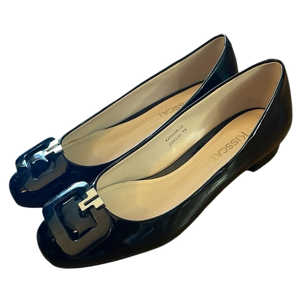 KissCat Black Patent Women’s Buckle Detail Low Heel Shoes Size US 6 (EU36)